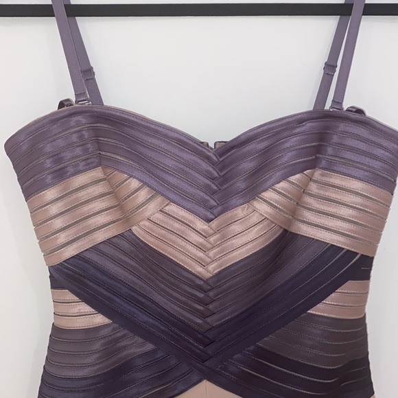 BCBGMAXAZRIA Purple Hana Strapless sweetheart Corset mini dress with pockets - Picture 6 of 13